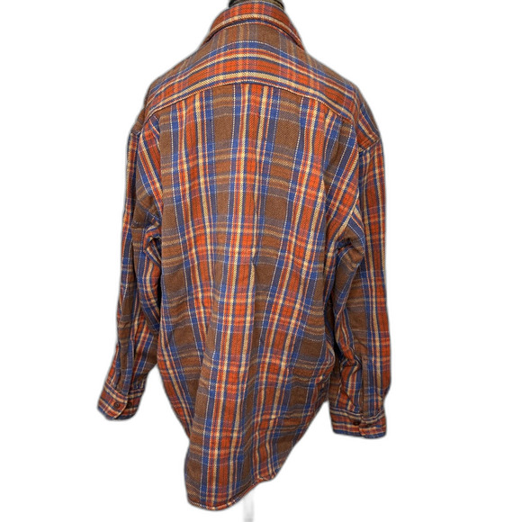 St. John’s Bay Men’s Flannel Shirt Large Brown Orange Blue Plaid 100% Cotton - Picture 3 of 6